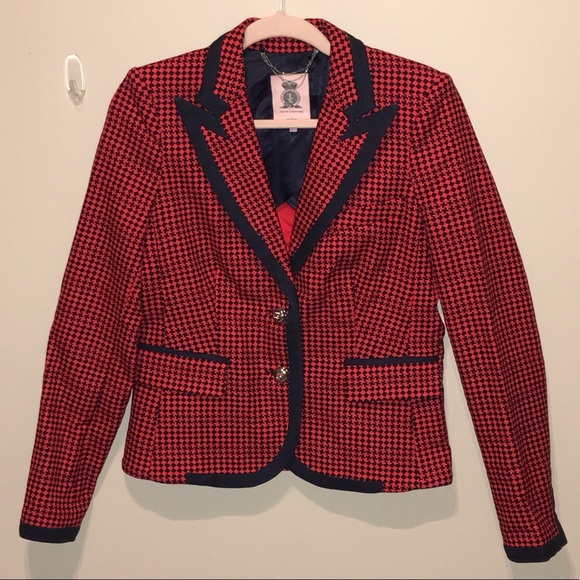 Juicy Couture red and navy houndstooth blazer - Picture 1 of 3